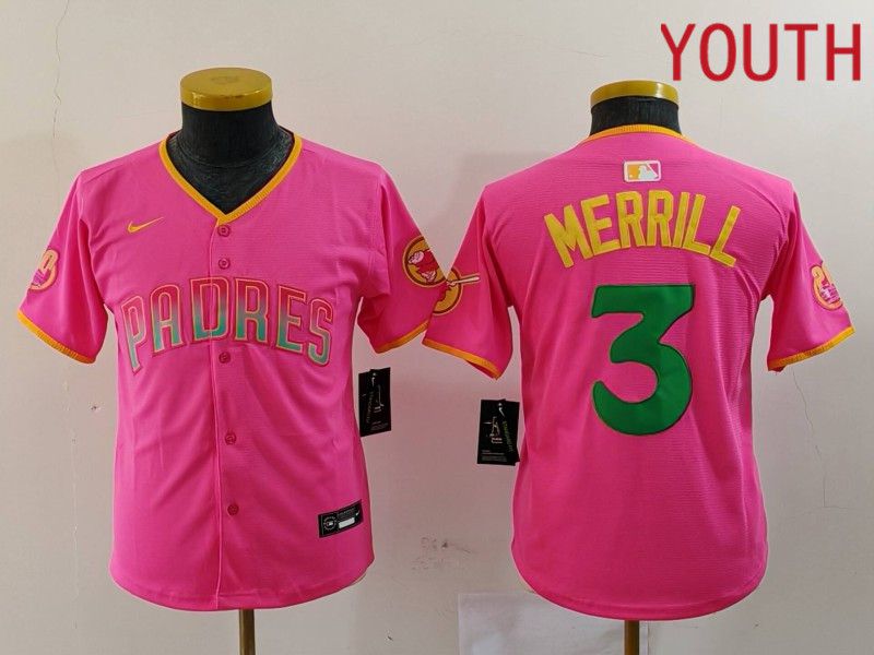 Youth San Diego Padres #3 Merrill Pink Joint Name 2024 Nike MLB Jersey style 5->san diego padres->MLB Jersey